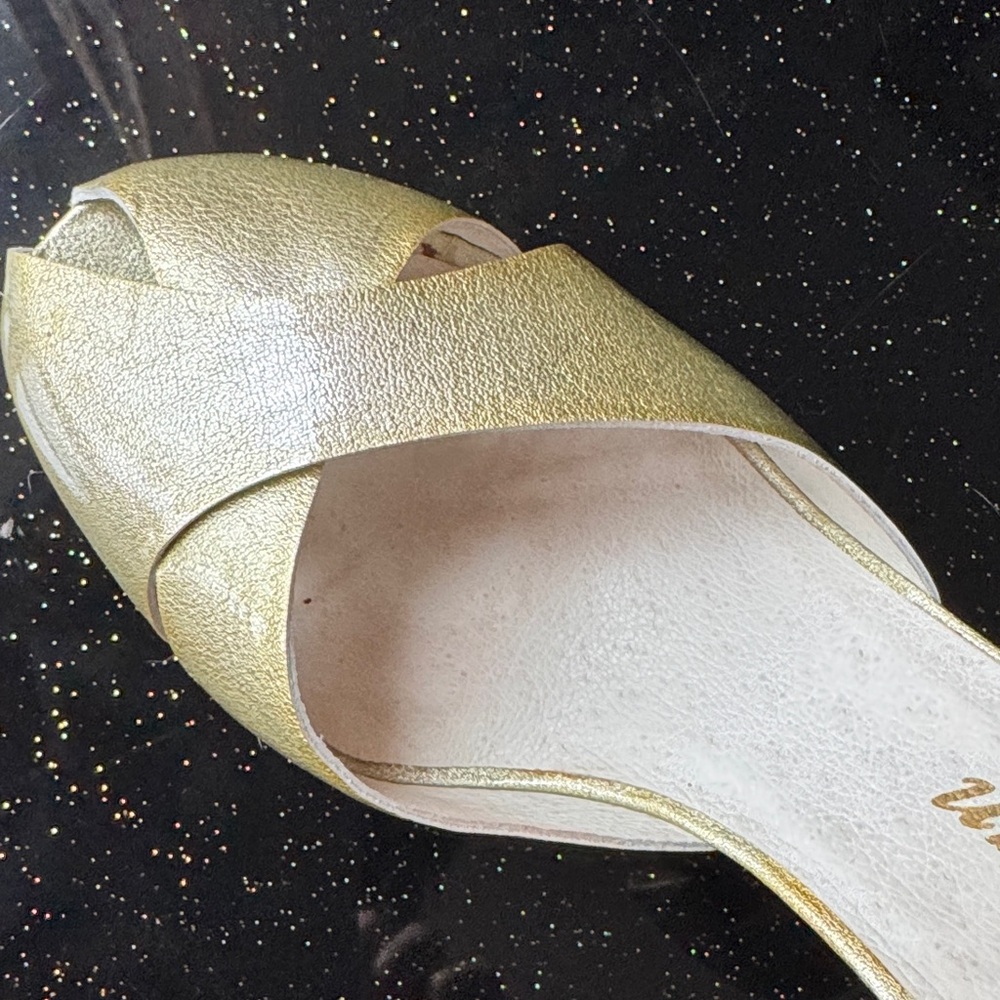 Delman Gold Open-Toe Heels - Picture 10 of 11